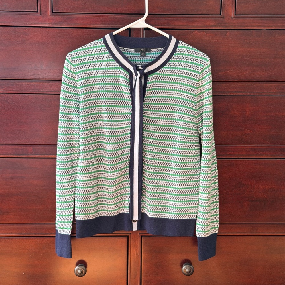 J. Crew Striped Green and Navy Cardigan